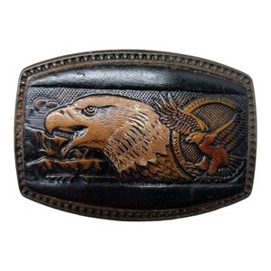 VTG Alumaline Cast Aluminum Brass Finish‎ and Leather American Eagle Belt Buckle